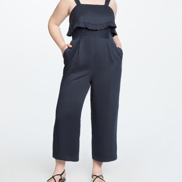 Eloquii Pants - ⚡Last Days $⚡ELOQUII 26W NWT Blue Wide Leg jumper with Ruffle bodice